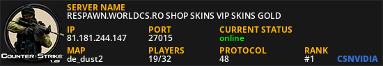 RESPAWN.WORLDCS.RO SHOP SKINS VIP SKINS GOLD